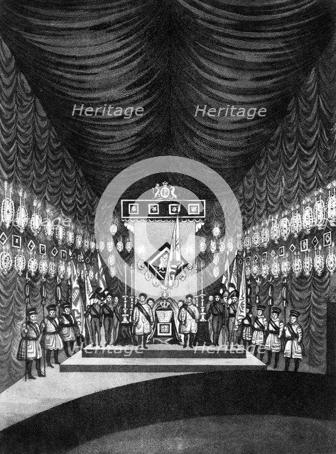 King George IV lying in state in Windsor Castle, 1830. Artist: Unknown