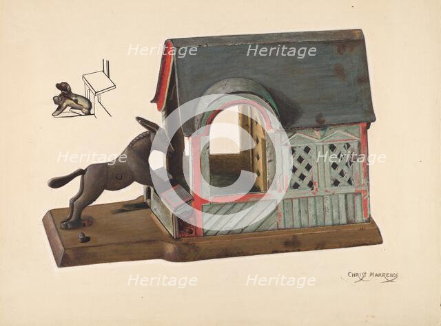 Toy Bank: Mule and Manger, c. 1937. Creator: Chris Makrenos.