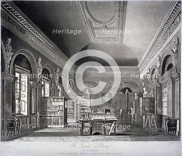 The Queen's library in St James's Palace, Westminster, London, 1819. Artist: R Reeves