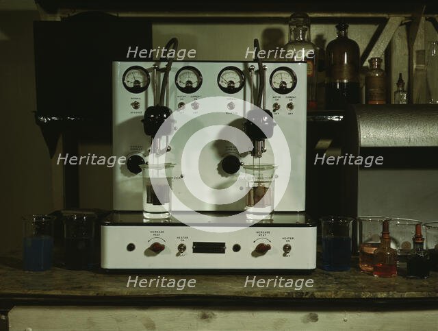 Apparatus used at the laboratory at the C & NW RR's, 40th Street yards..., Chicago, Ill., 1942. Creator: Jack Delano.