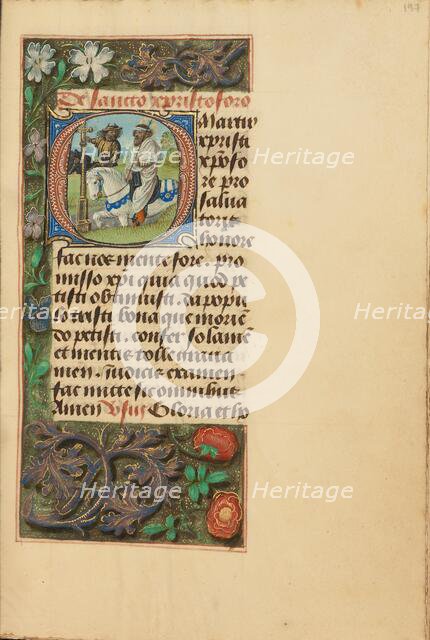 Initial O: Saint Christopher; Crohin-La Fontaine Hours, (about 1480-1485?). Creators: Master of the Dresden Prayer Book, Workshop of the Master of the Dresden Prayer Book.