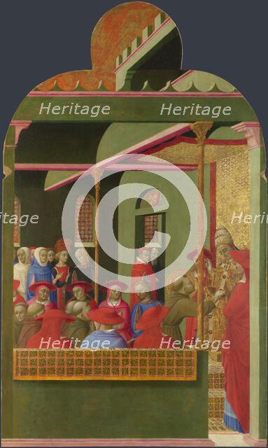 Saint Francis before Pope Honorius III (From Borgo del Santo Sepolcro Altarpiece), 1437-1444. Creator: Sassetta (1392-1450).