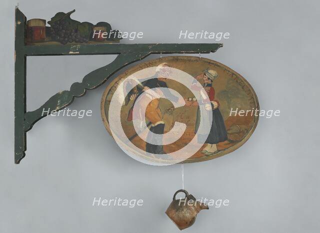 Enseigne du groupe "Le Verre de vin" : scènes de beuverie. Médaillon ovale peint sur...c1898-1900. Creator: Bernard Naudin.