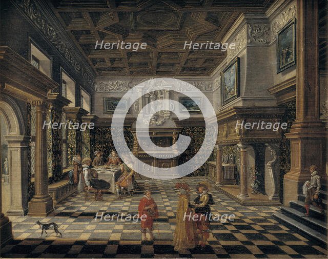 Sumptuous renaissance interior with a banquet; Interior with Party at Table, 1605-1652. Creators: Bartholomeus van Bassen, Esaias van de Velde.