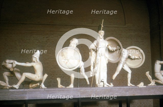 Reconstruction of part of the West Pediment of the Temple of Aphaia, Aegina, Greece, c500 - 480 BC. Artist: Unknown