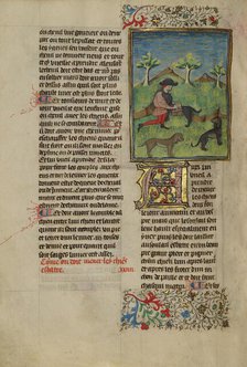 A Hunter Combing a Dog; Livre de la Chasse, about 1430-1440. Creator: Unknown.