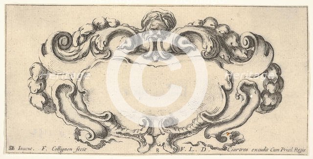 Plate 8: a cartouche with the head of an old man at top center, scrollwork to eithe..., ca. 1640-45. Creator: Francois Collignon.