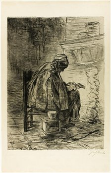 Old Woman Warming her Hands, 1883. Creator: Jozef Israels.