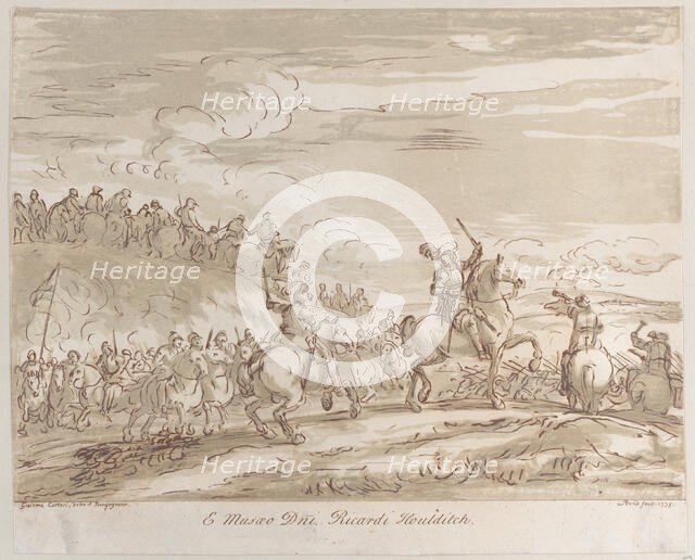Cavalry advancing to the charge, with a central figure on horseback raising a sword, 1735., 1735. Creator: Arthur Pond.