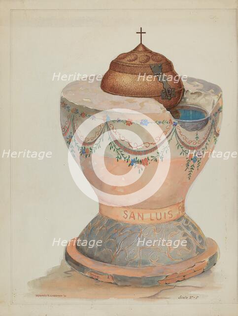 Baptismal Font at San Luis Rey Mission Church, 1936. Creator: Howard H. Sherman.