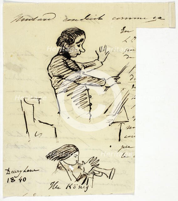 Sketches of Conductor and Trumpet Player, 1840. Creator: Alfred Chalon.