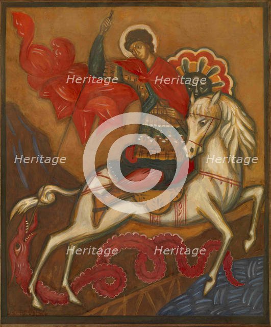 Saint George and the Dragon. Artist: Stelletsky, Dmitri Semyonovich (1875-1947)
