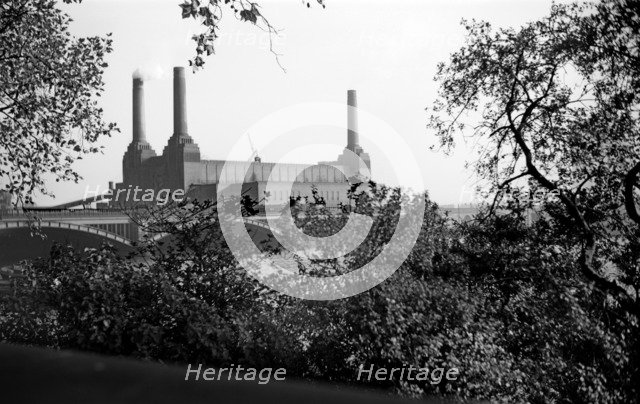 Battersea Power Station from the Chelsea Embankment, London, c1945-c1965. Artist: SW Rawlings