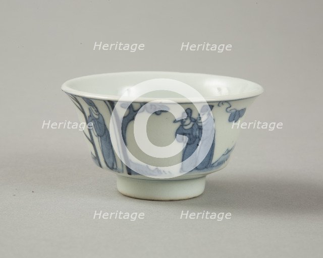 Copy of late Ming blue and white cup with figures in landscape, 20th century. Artist: Unknown.