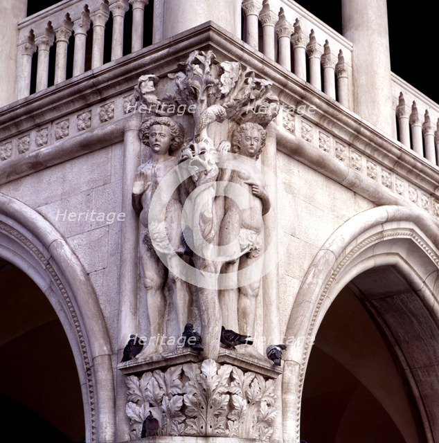 Adam and Eve in a fifteenth century relief in the Doge's Palace of Venice.