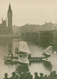 'The 'Calcutta' Flying-Boat Moored in the Thames opposite the Houses of Parliament', 1927. Artist: Unknown.