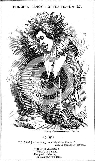 Oscar Wilde, Irish playwright, novelist, poet and wit, 1881. Artist: Edward Linley Sambourne