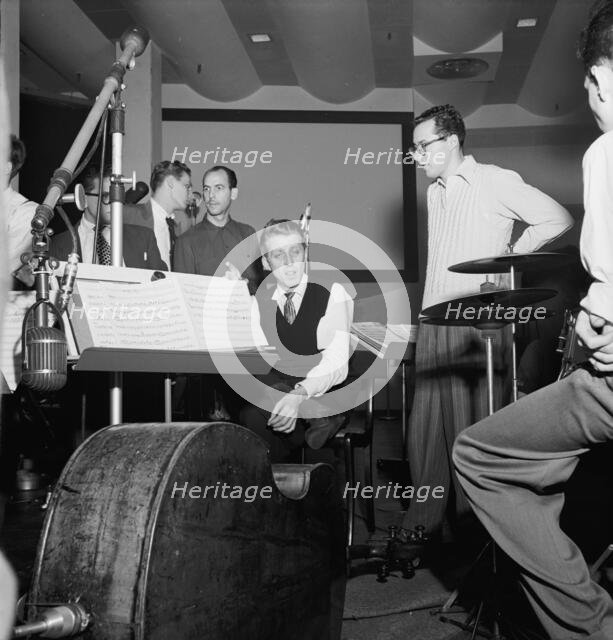 Portrait of Stan Kenton, Pete Rugolo, and Harry Forbes, Capitol studio, ca. Jan. 1947. Creator: William Paul Gottlieb.