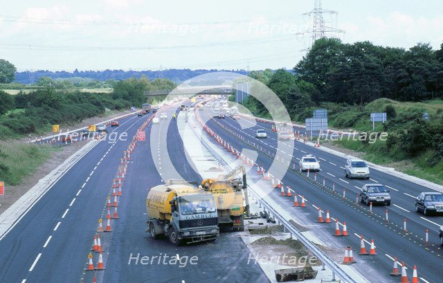 Roadworks at Contraflow on M27 Motorway, Hampshire. Artist: Unknown.