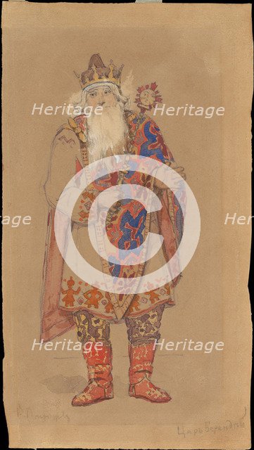 Tsar Berendey. Costume design for the theatre play Snow Maiden by Alexander Ostrovsky.