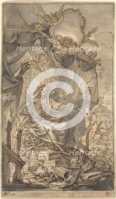 Death on a Canopied Throne (Design for a Title Page), late 17th century. Creator: Godfried Maes.