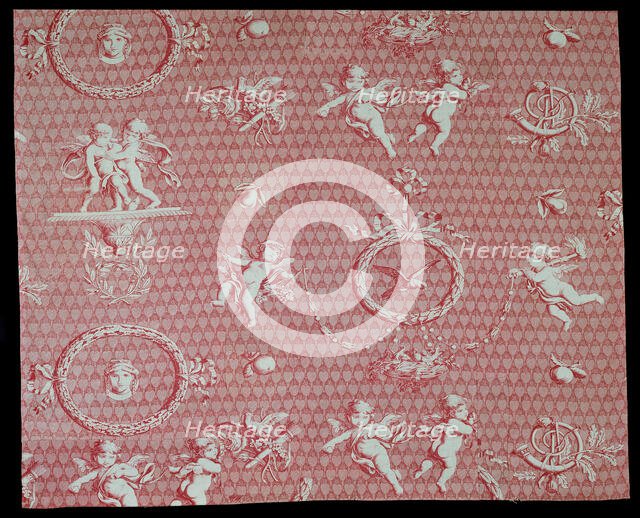 Amorini et Medallions (Cupid and Medallions) (Furnishing Fabric), France, c. 1810. Creator: Christophe-Philippe Oberkampf.