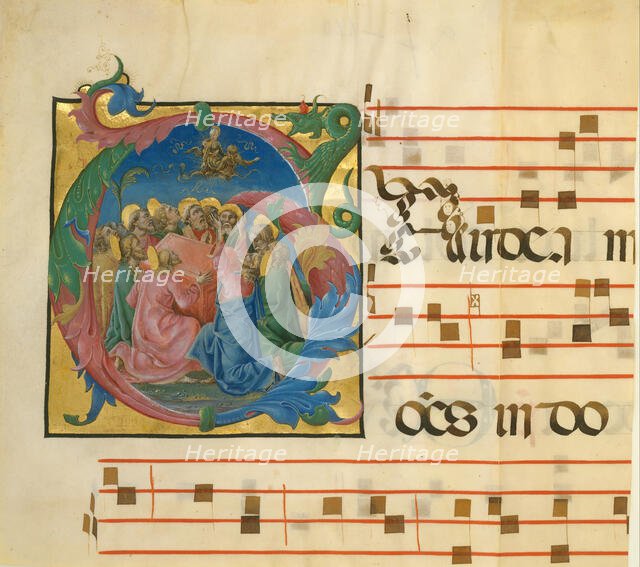 Manuscript Illumination with the Assumption of the Virgin in an Initial G..., Italian, 1450-60. Creator: Unknown.