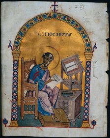 Leaf from a Lectionary with St. Luke, 1057-1063. Creator: Unknown.