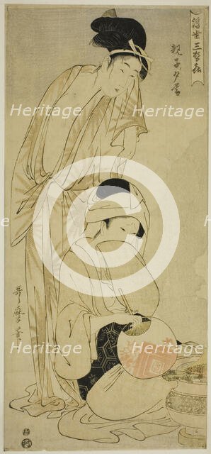 Mother and Child at Dusk (Oyako yugure), from the series "Three Evening Pleasure of the..., c. 1800. Creator: Kitagawa Utamaro.