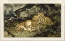 Lioness and Cubs, c. 1832. Creator: Antoine-Louis Barye.