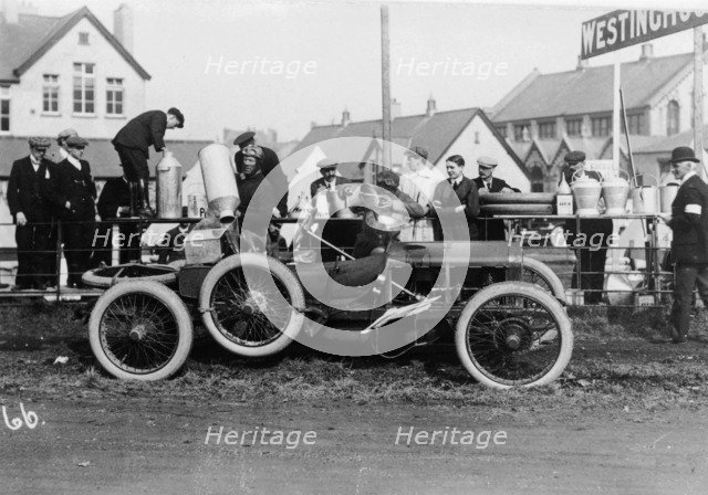T Thornycroft with his Thornycroft car at a TT race, 1908. Artist: Unknown