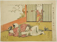 Lovers Interrupted, sheet 18 from the series "Poems of the Husband and Wife Mane..., c. 1770/71. Creator: Isoda Koryusai.