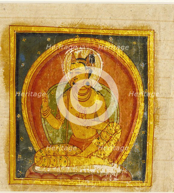 A Buddha (left); Crowned Deity (right); Folio from a Buddhist Manuscript, c13th century. Creator: Unknown.