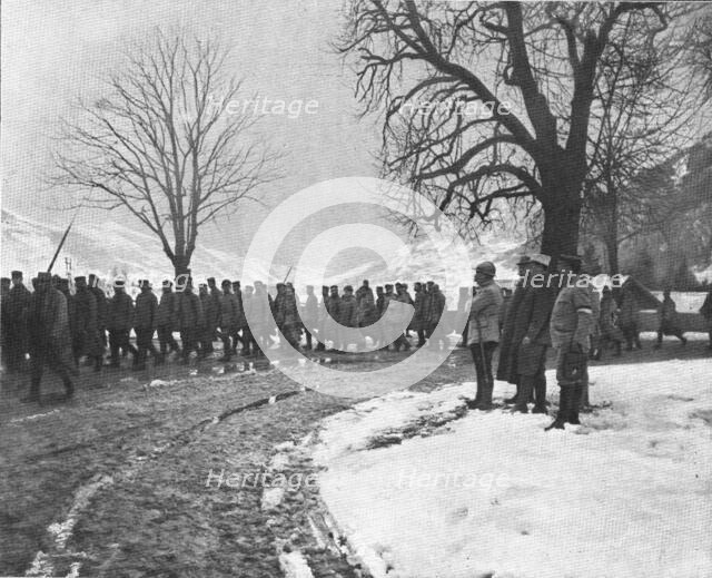 ''Les Prisonniers Allemands de L'Hartmannswillerkopf; Defile devant le general Dubail.', 1916. Creator: Unknown.