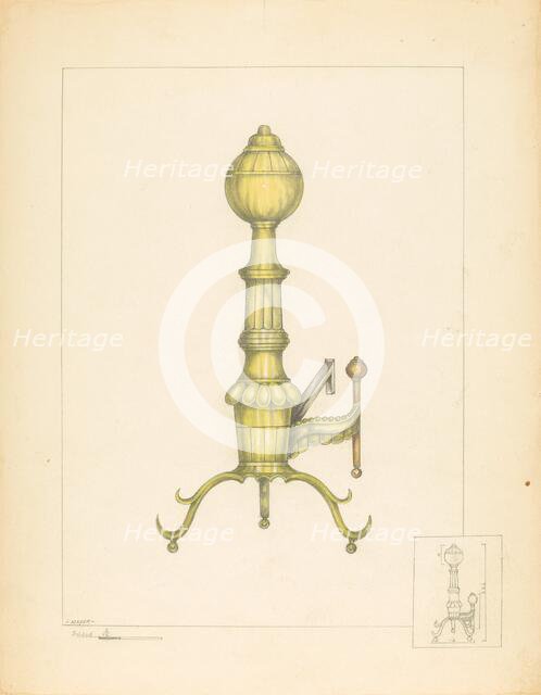 Brass Andiron, c. 1937. Creator: Henry Meyers.