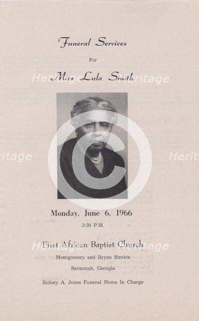 Funeral Services for Miss Lula Smith, 1966. Creator: Unknown.