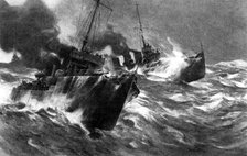British torpedo craft in North sea storms, First World War, 1914. Artist: Unknown