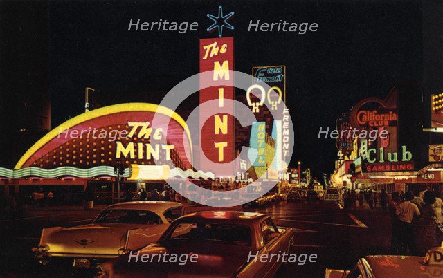 Fremont Street at night, Las Vegas, Nevada, USA, 1968. Artist: Unknown