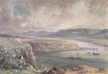 Foilhummerum Bay, Valentia, Looking from Cromwell Fort: The Caroline and Boats..., 1865-66. Creator: Robert Charles Dudley.
