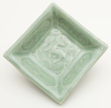Square Dish with Symbols of Longevity and Immortality (Deer, Bats..., Yuan dynasty (1271-1368). Creator: Unknown.