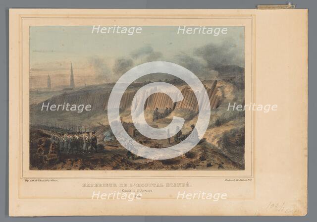 Exterior of the shell-proof field hospital, Citadel of Antwerp, 1832, (1833).  Creator: Auguste Raffet.