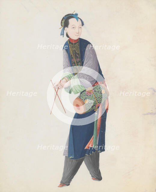 Watercolour of musician playing drum, late 18th century. Creator: Unknown.