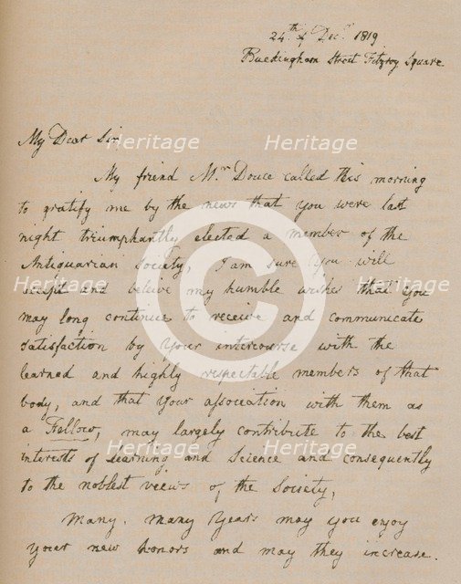 A letter from John Flaxman, 24 December 1819 (1904). Artist: John Flaxman.