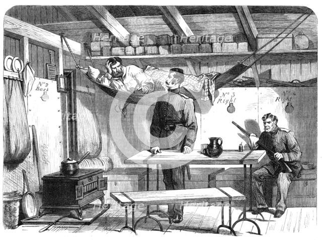 Sketches From Ireland: interior of portable hut for police in Mayo, 1870. Creator: Unknown.