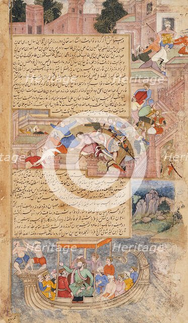 Attack of the People of Hams (recto), Calligraphy (verso), Folio from a Tarikh-i Alfi, c1594. Creator: Unknown.