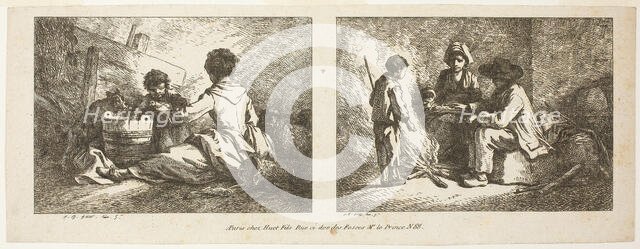 Children with a Dog and Sheep and Peasant Family by a Fire, n.d. Creator: Jean Baptiste Marie Huet.