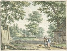 Landscape with two people near a farmhouse, 1750-1818. Creator: Izaak Schmidt.