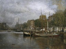 Canal in Rotterdam, c1900/1906. Creator: Robert Russ.
