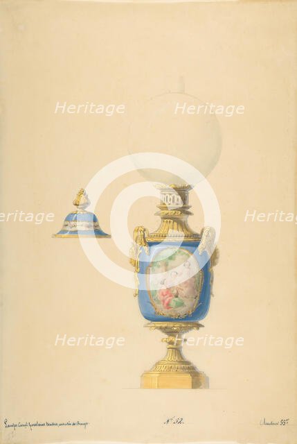 Design for an Oil Lamp and Lid, 19th century. Creator: Anon.