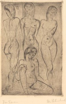 Four Women; Three Standing, One Sitting (VierFrauen; drei stehend, eine sitzend), 1913. Creator: Wilhelm Lehmbruck.